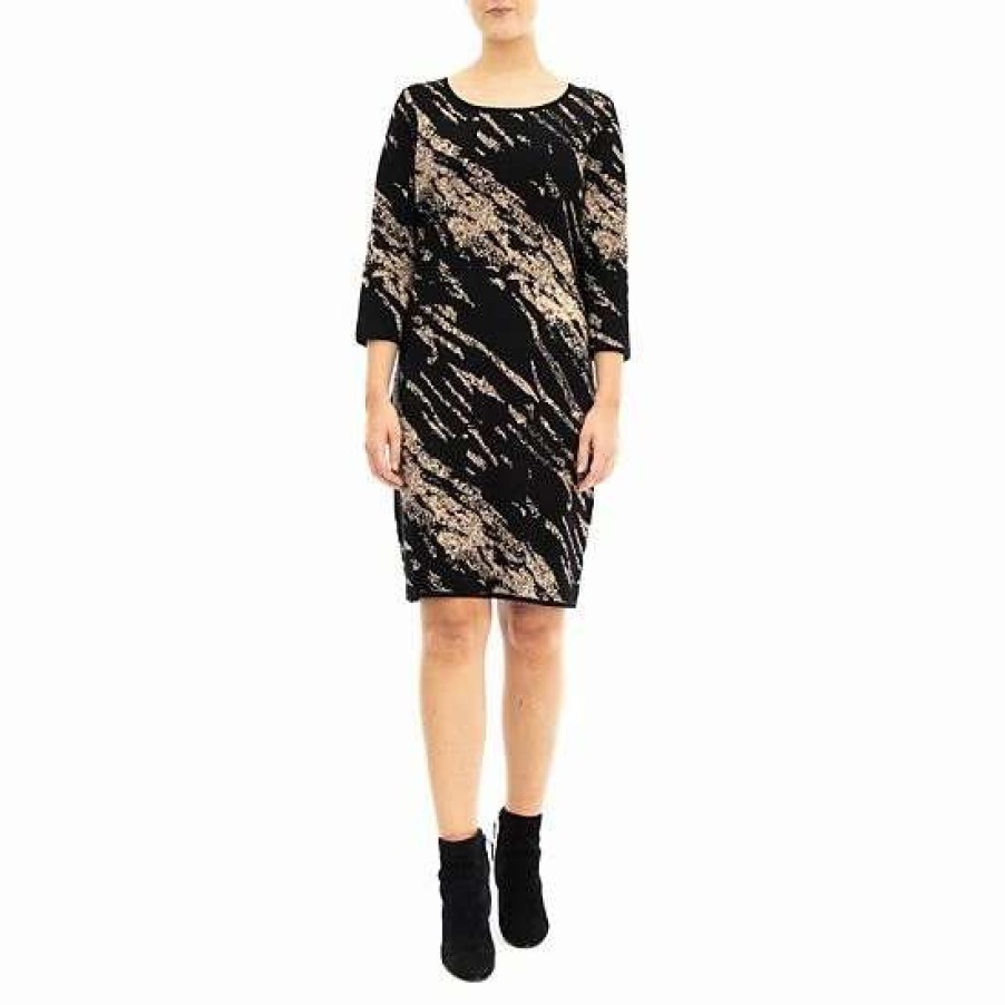 Womens * | Women'S Nina Leonard Three Quarter Jewelneck Sheath Sweater Dress