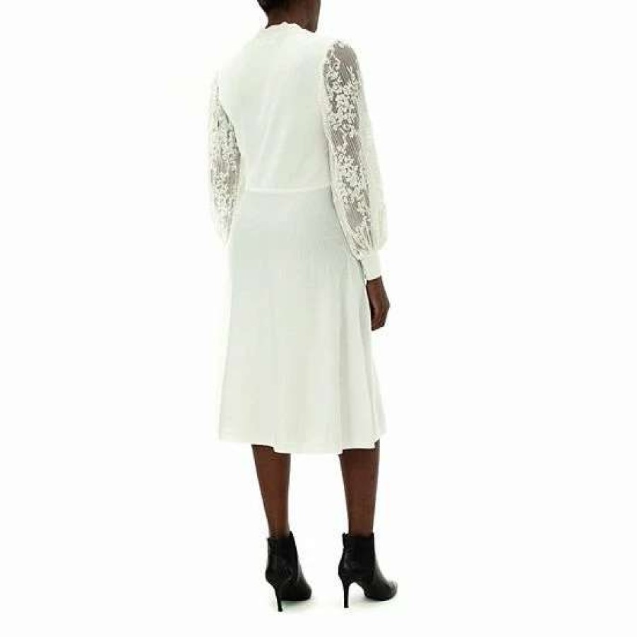 Womens * | Women'S Nina Leonard Mockneck Lace-Sleeve Sweater Dress Ivory