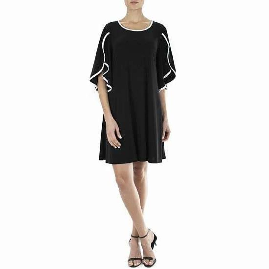 Womens * | Women'S Nina Leonard Tulip-Sleeve Colorblock Trapeze Dress