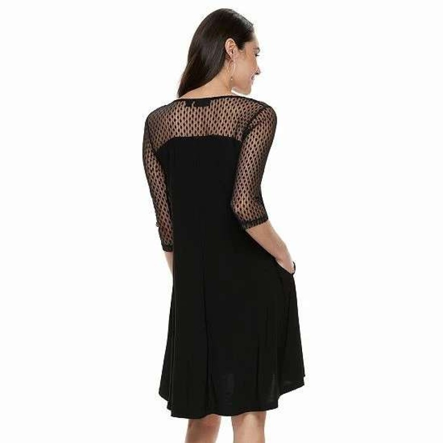 Womens * | Women'S Nina Leonard Mesh Yoke Trapeze Dress