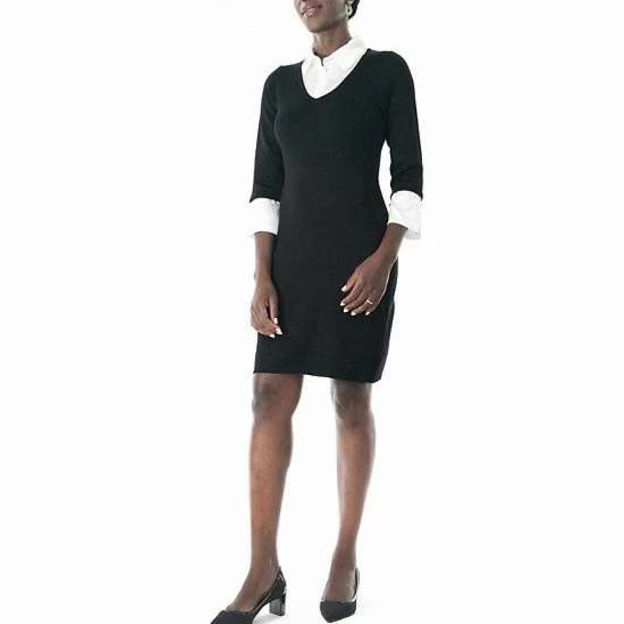 Womens * | Women'S Nina Leonard Three Quarter Sleeve Sweater Dress