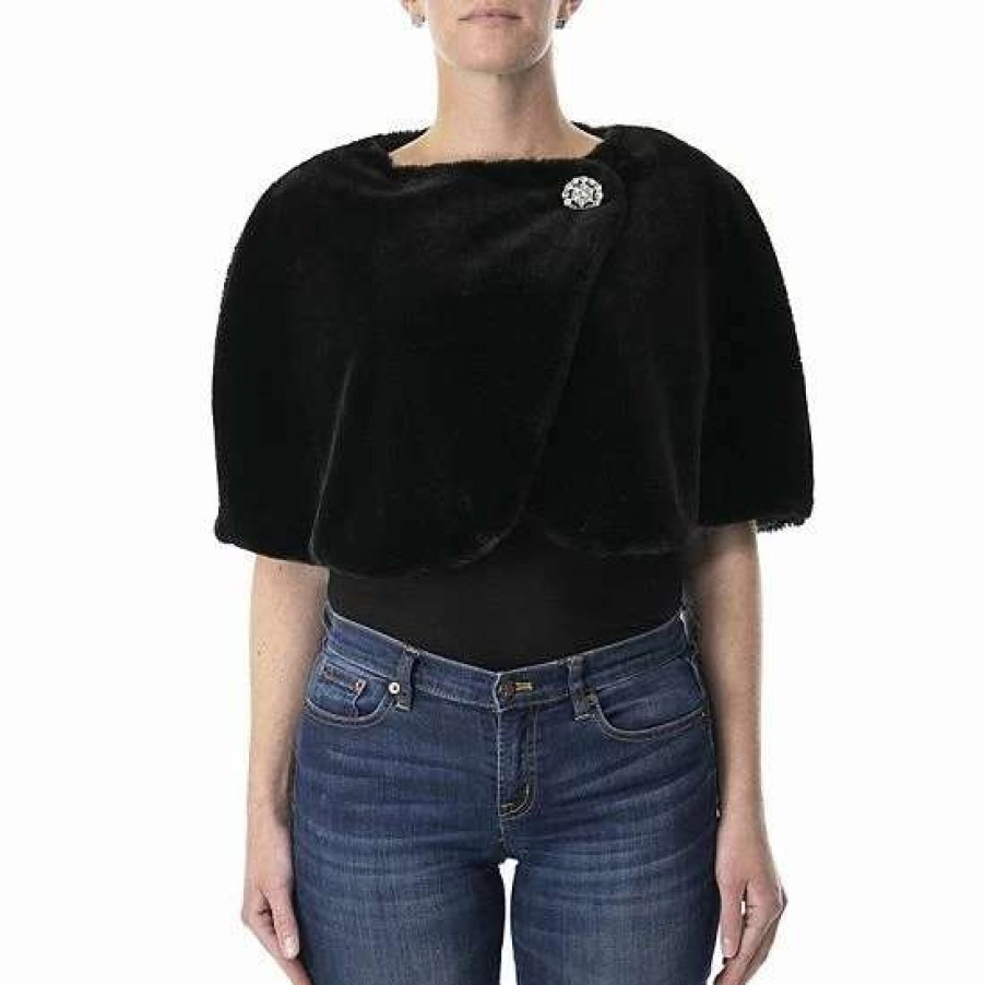 Womens * | Women'S Nina Leonard Embellished Faux-Fur Caplet Black