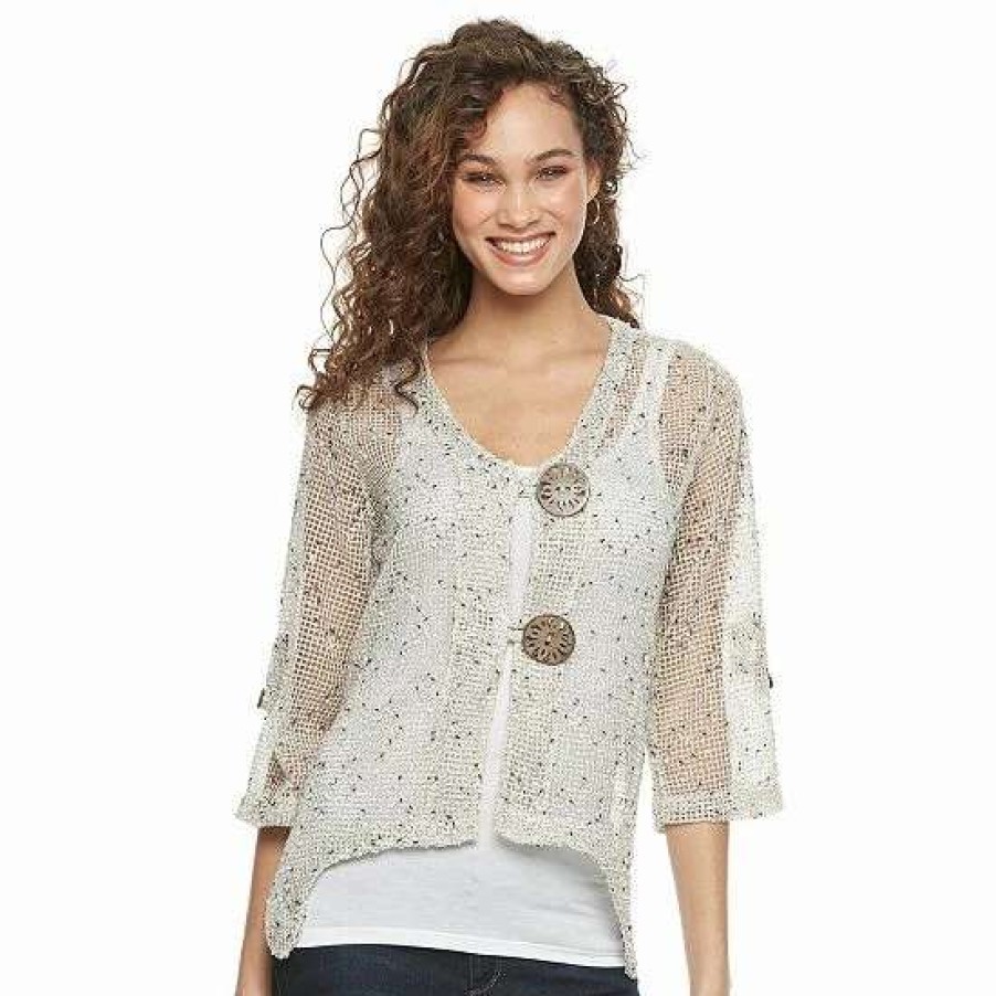 Womens * | Women'S Nina Leonard Open-Work Embellished Cardigan