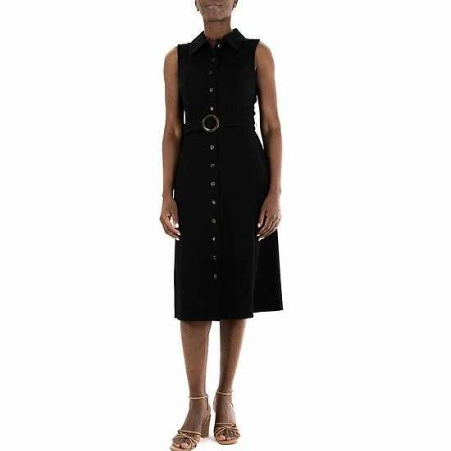 Womens * | Women'S Nina Leonard Sleeveless Midi Shirt Dress