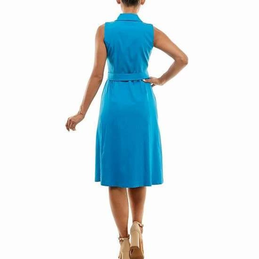 Womens * | Women'S Nina Leonard Sleeveless Midi Shirt Dress