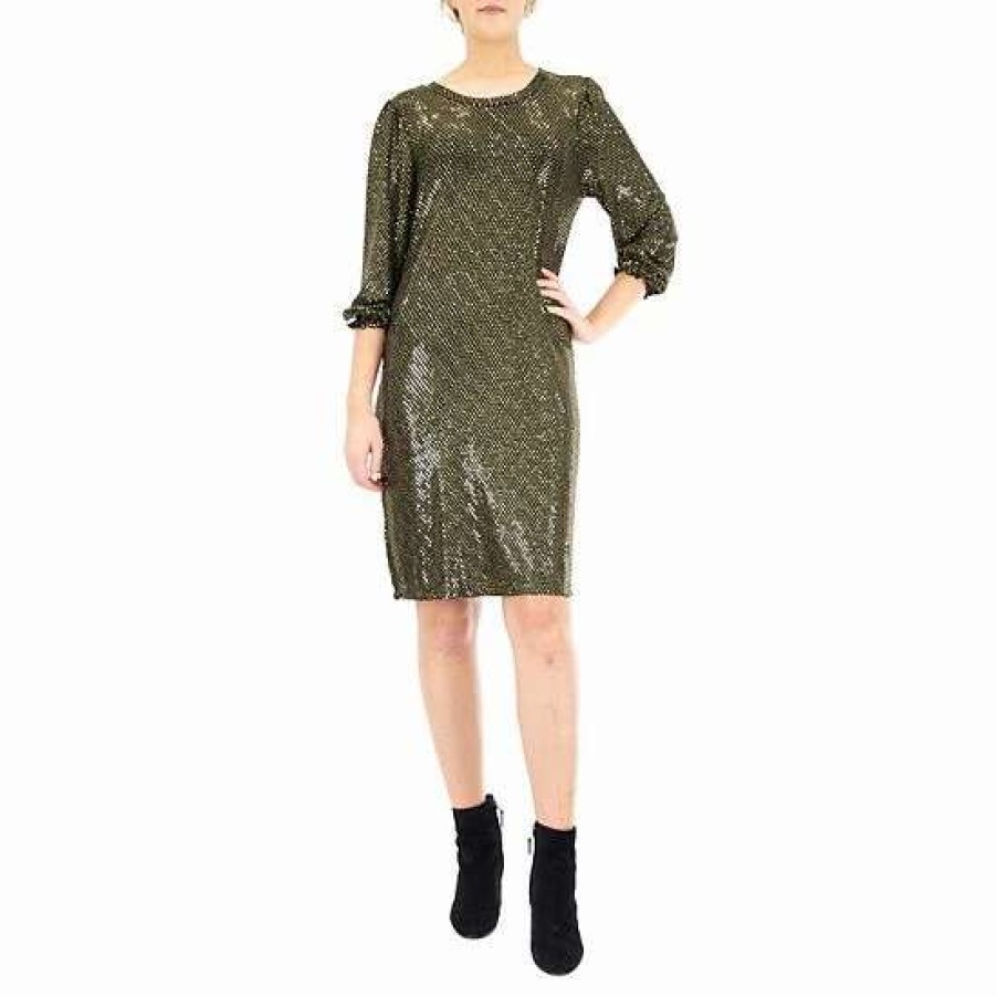 Womens * | Women'S Nina Leonard Glitter Cocktail Dress