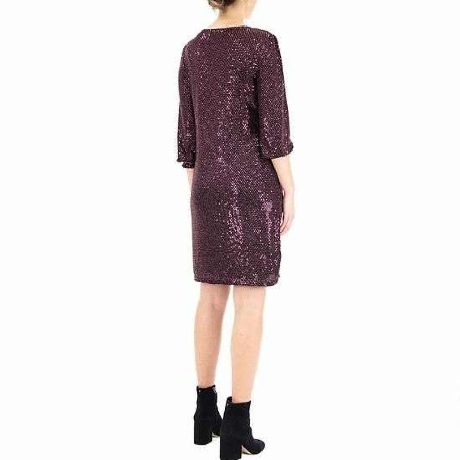 Womens * | Women'S Nina Leonard Glitter Cocktail Dress