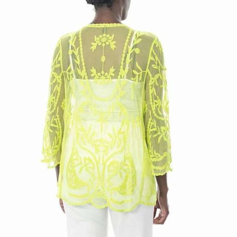 Womens * | Women'S Nina Leonard Floral Embroidered Mesh Long Bolero