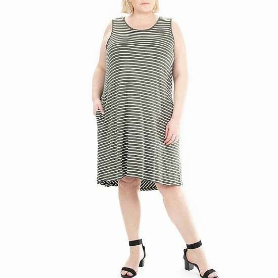 Womens * | Plus Size Nina Leonard Striped High-Low Shift Dress