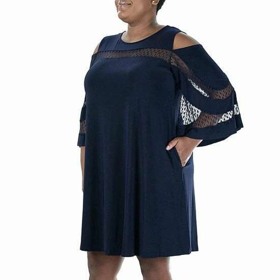 Womens * | Plus Size Nina Leonard Dot Mesh Yoke Dress