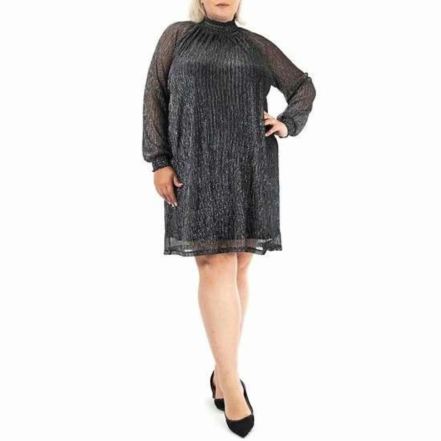 Womens * | Plus Size Nina Leonard Smockneck Trapeze Dress