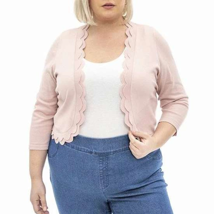 Womens * | Plus Size Nina Leonard Scallop-Trim Bolero Cardigan