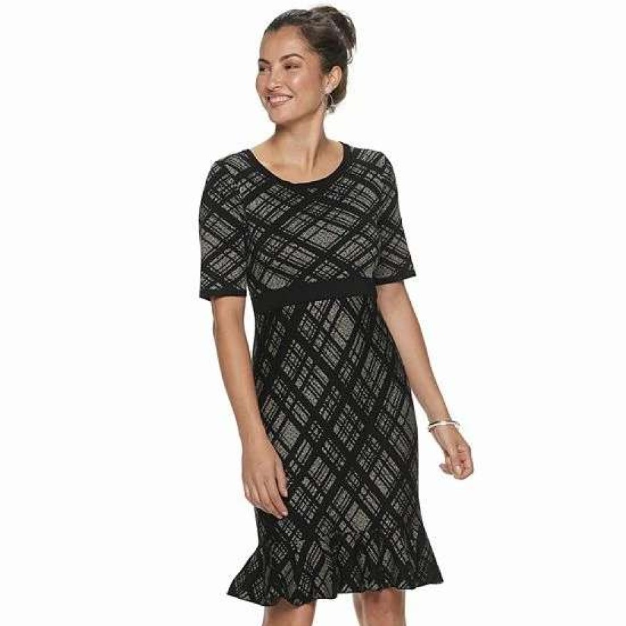 Womens * | Women'S Nina Leonard Plaid Flounce-Hem Dress