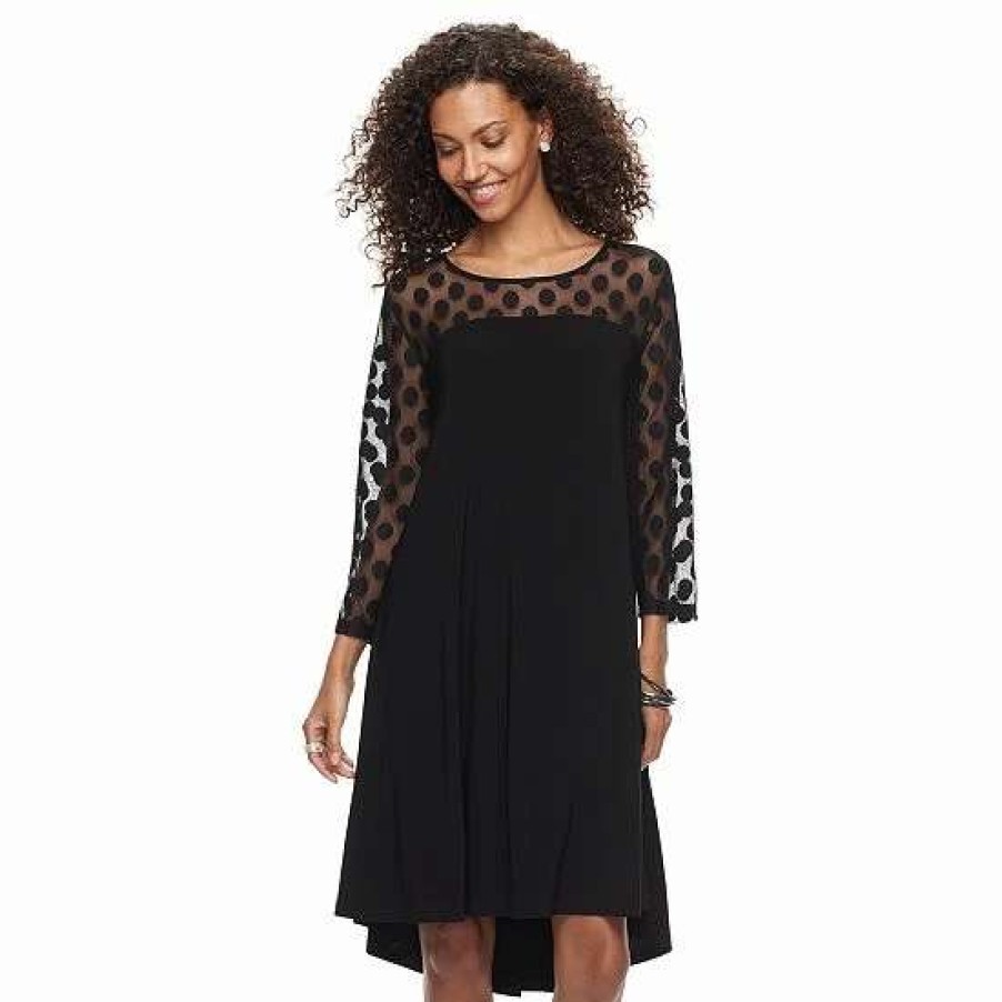 Womens * | Women'S Nina Leonard Sheer Polka-Dot High-Low Dress