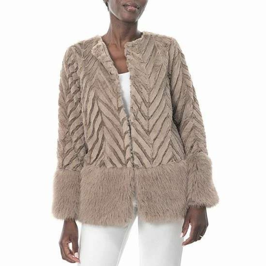 Womens * | Women'S Nina Leonard Chevron Faux-Fur Bolero