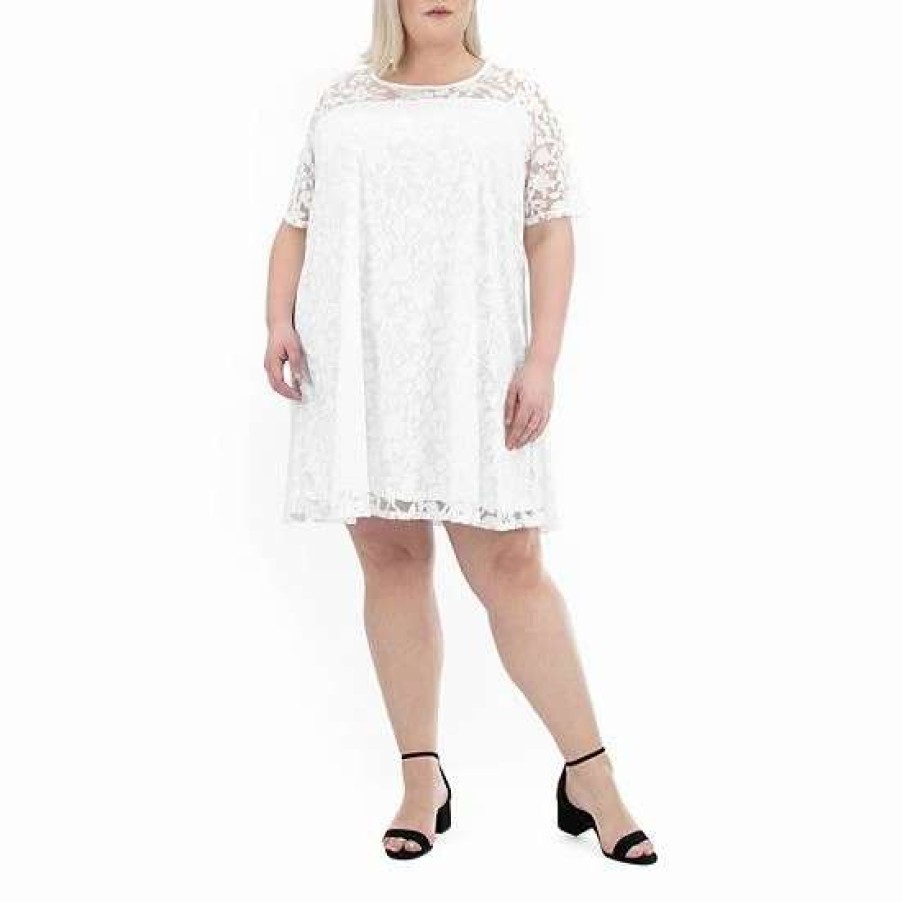 Womens * | Plus Size Nina Leonard Lace Burnout Trapeze Dress