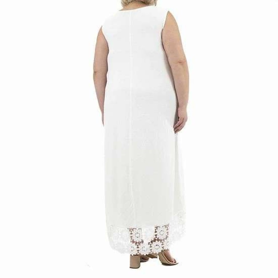 Womens * | Plus Size Nina Leonard High Low Crochet Dress