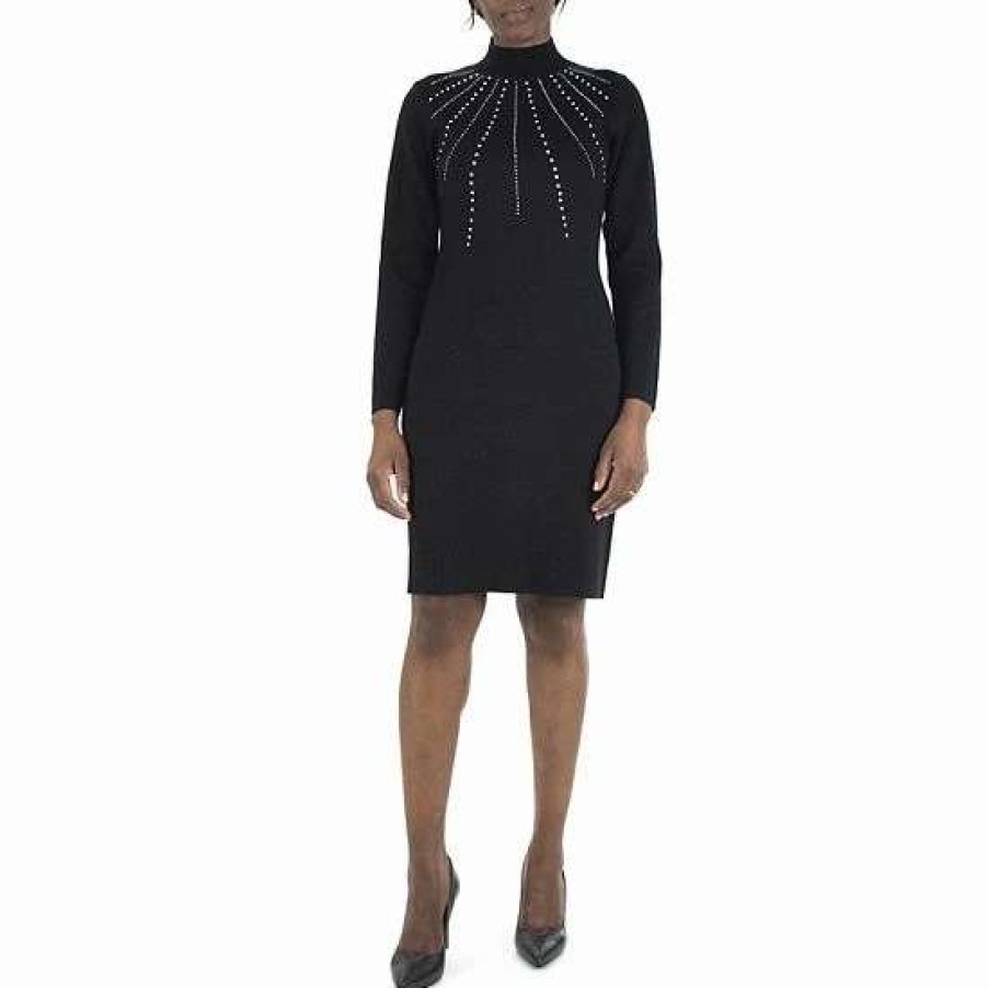 Womens * | Women'S Nina Leonard Studded Sweater Dress