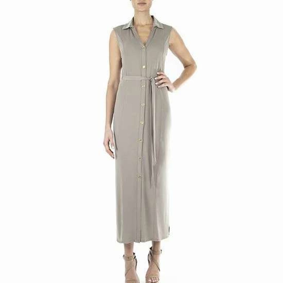 Womens * | Women'S Nina Leonard Maxi Shirtdress