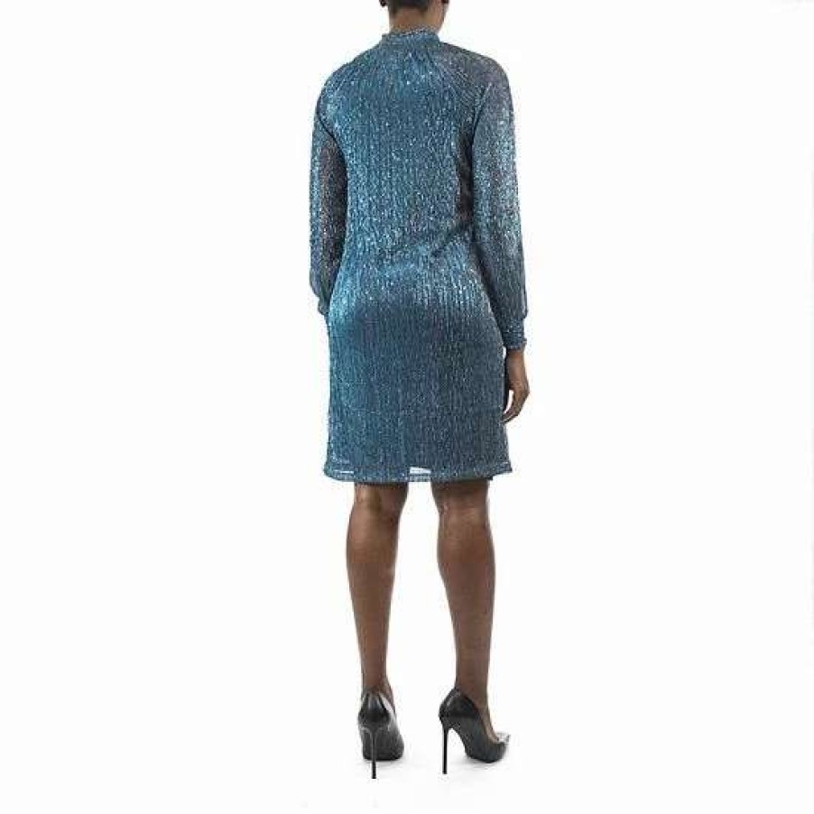 Womens * | Women'S Nina Leonard Sequin Mockneck Dress