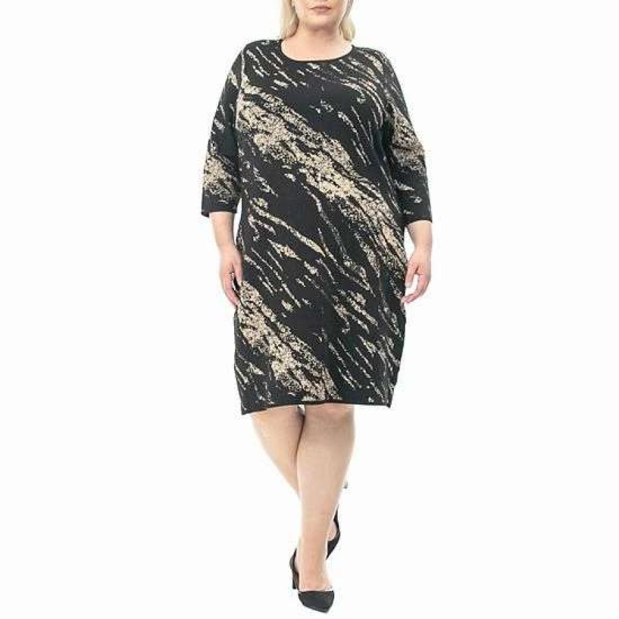 Womens * | Plus Size Nina Leonard Jacquard Sheath Sweater Dress