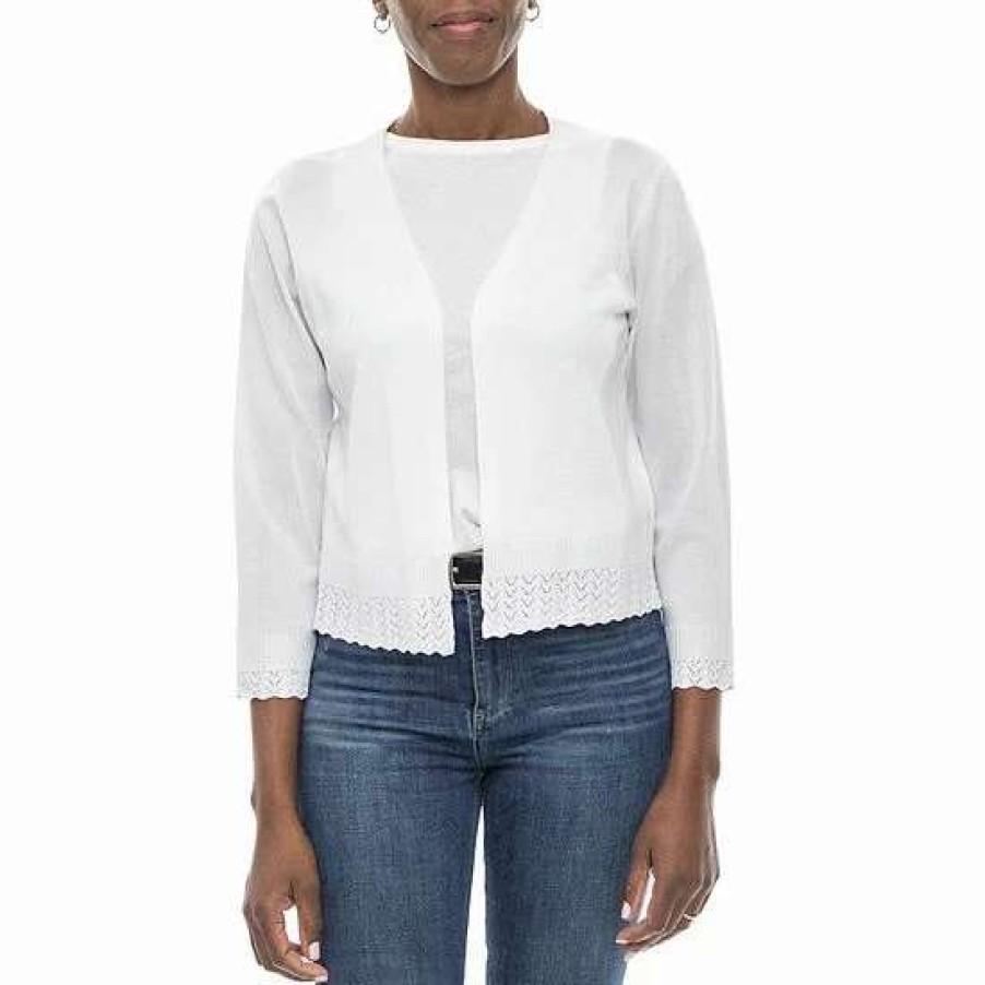 Womens * | Women'S Nina Leonard Pointelle-Trim Bolero