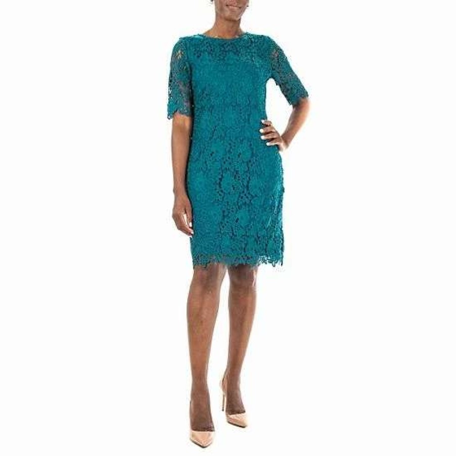 Womens * | Women'S Nina Leonard Floral Lace Sheath Cocktail Dress