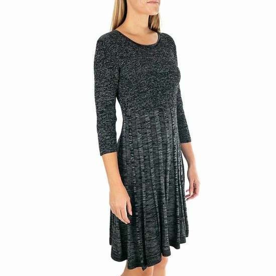 Womens * | Women'S Nina Leonard Pleated Skirt Fit & Flair Sweater Dress