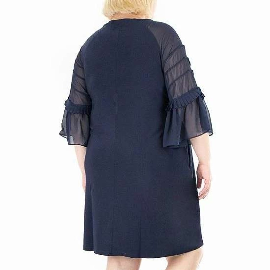 Womens * | Plus Size Nina Leonard Shirred Chiffon Dress Navy