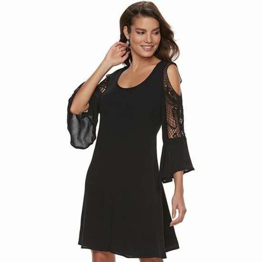 Womens * | Women'S Nina Leonard Crochet Cold-Shoulder Swing Dress