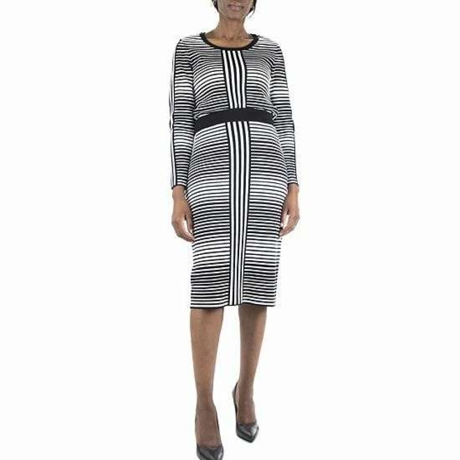 Womens * | Women'S Nina Leonard Striped-Jacquard Sweater & Midi Skirt Set