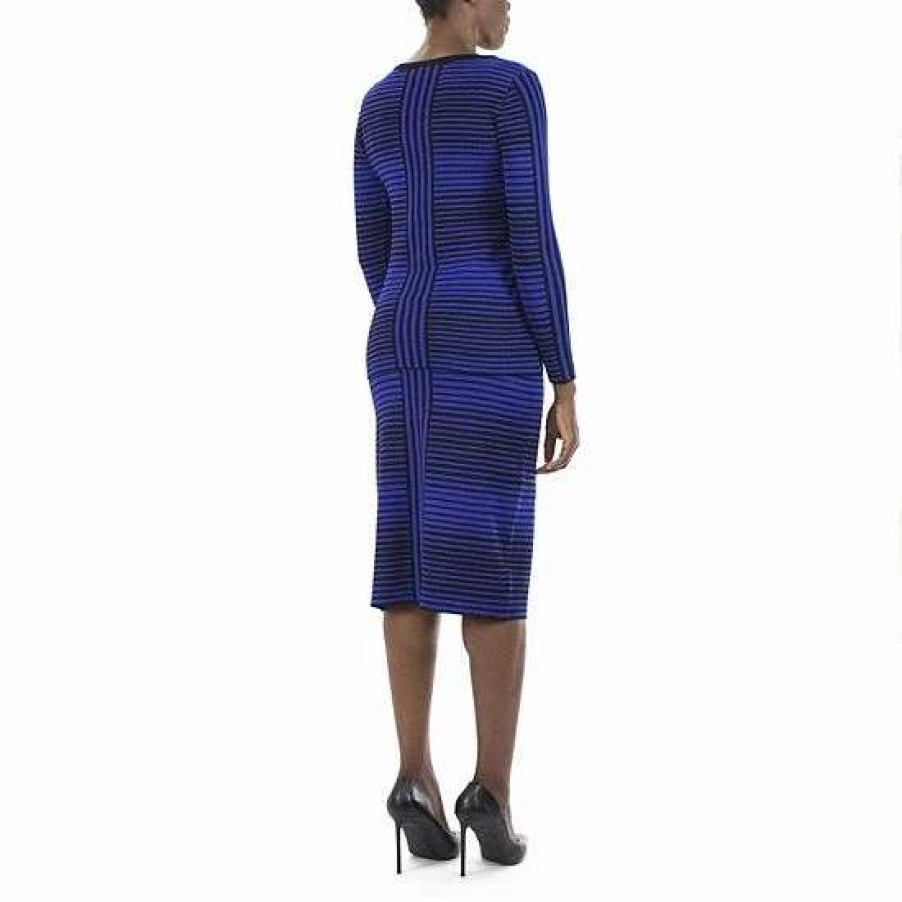 Womens * | Women'S Nina Leonard Striped-Jacquard Sweater & Midi Skirt Set