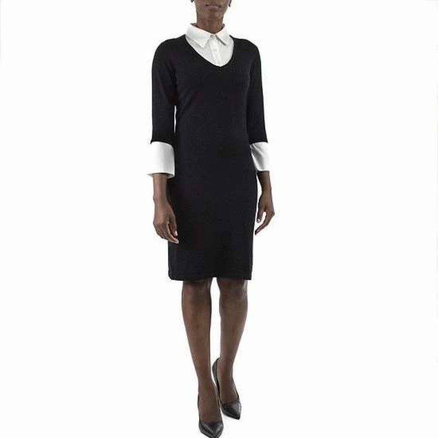 Womens * | Women'S Nina Leonard Georgette Mock-Layer Sweater Dress