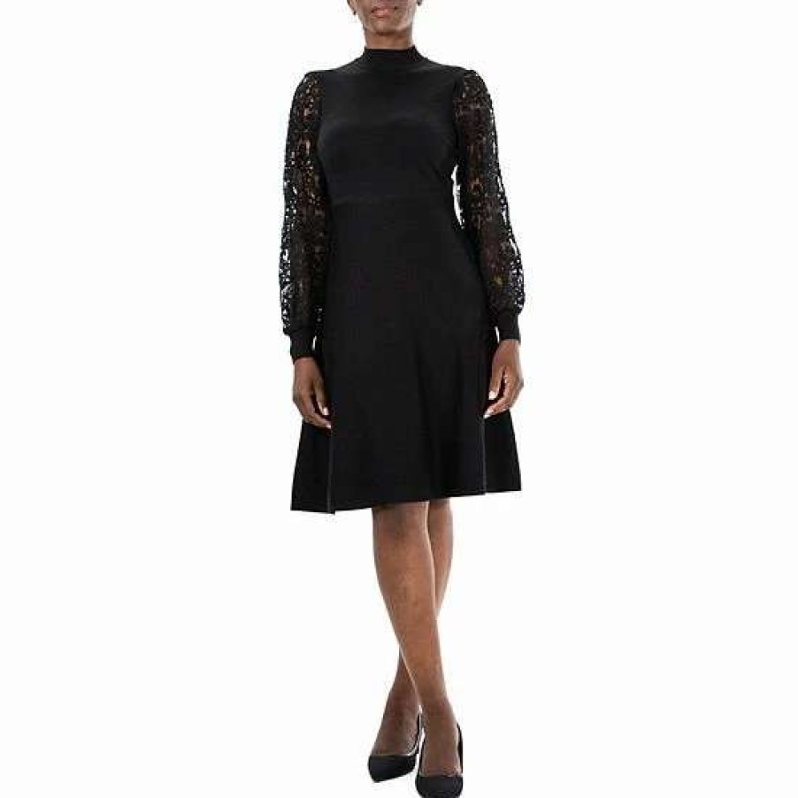 Womens * | Women'S Nina Leonard Lace Sleeve A-Line Sweaterdress