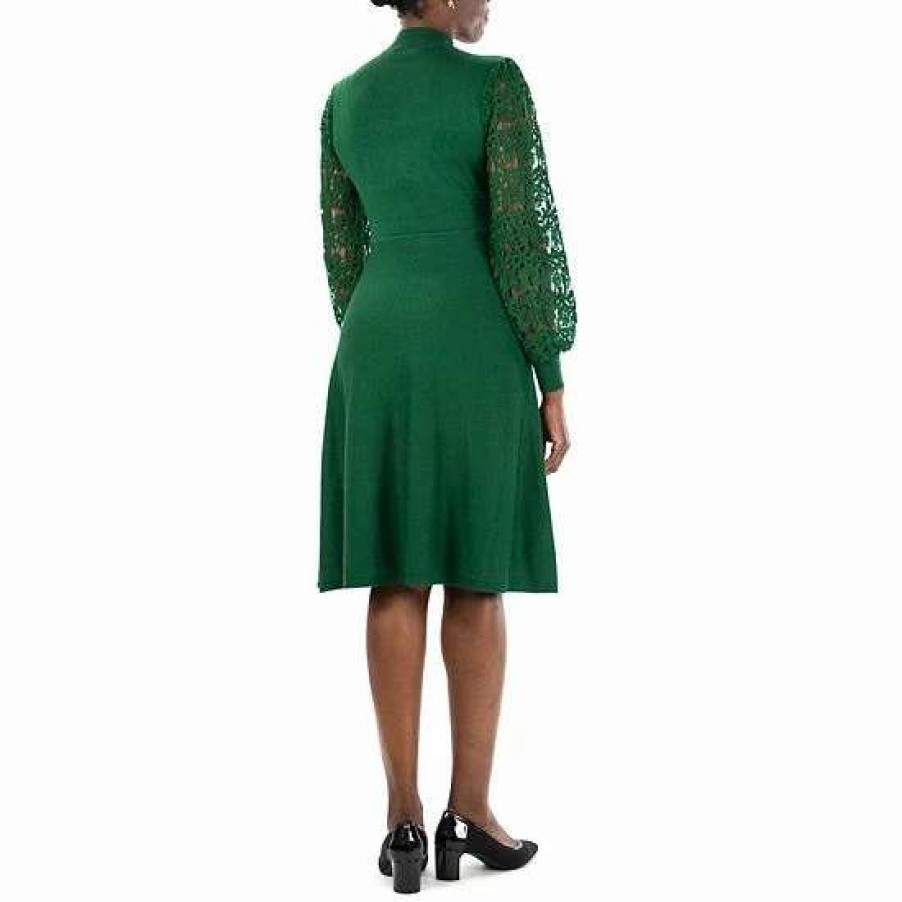 Womens * | Women'S Nina Leonard Lace Sleeve A-Line Sweaterdress