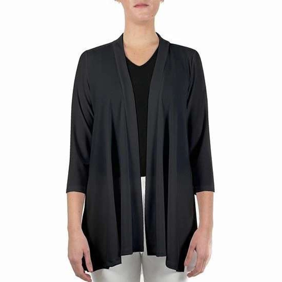 Womens * | Women'S Nina Leonard Godet-Back Draped Cardigan Black