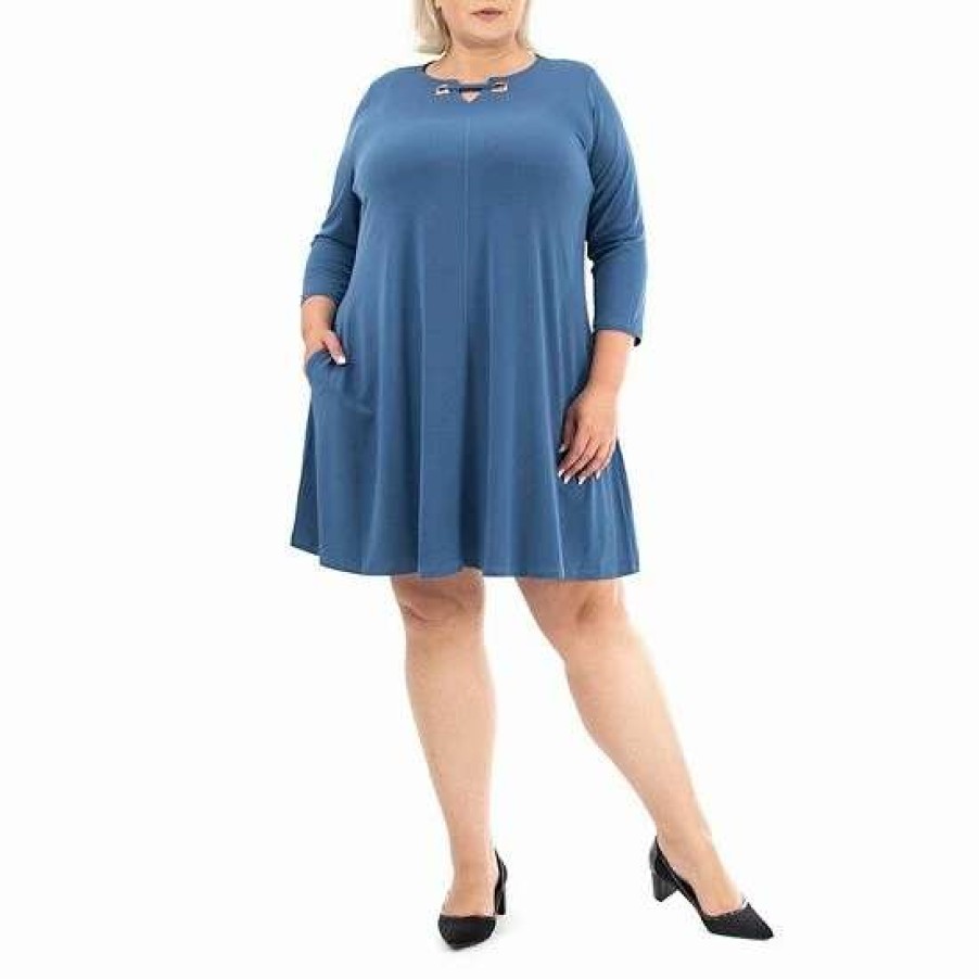 Womens * | Plus Size Nina Leonard Grommet Notchneck Dress