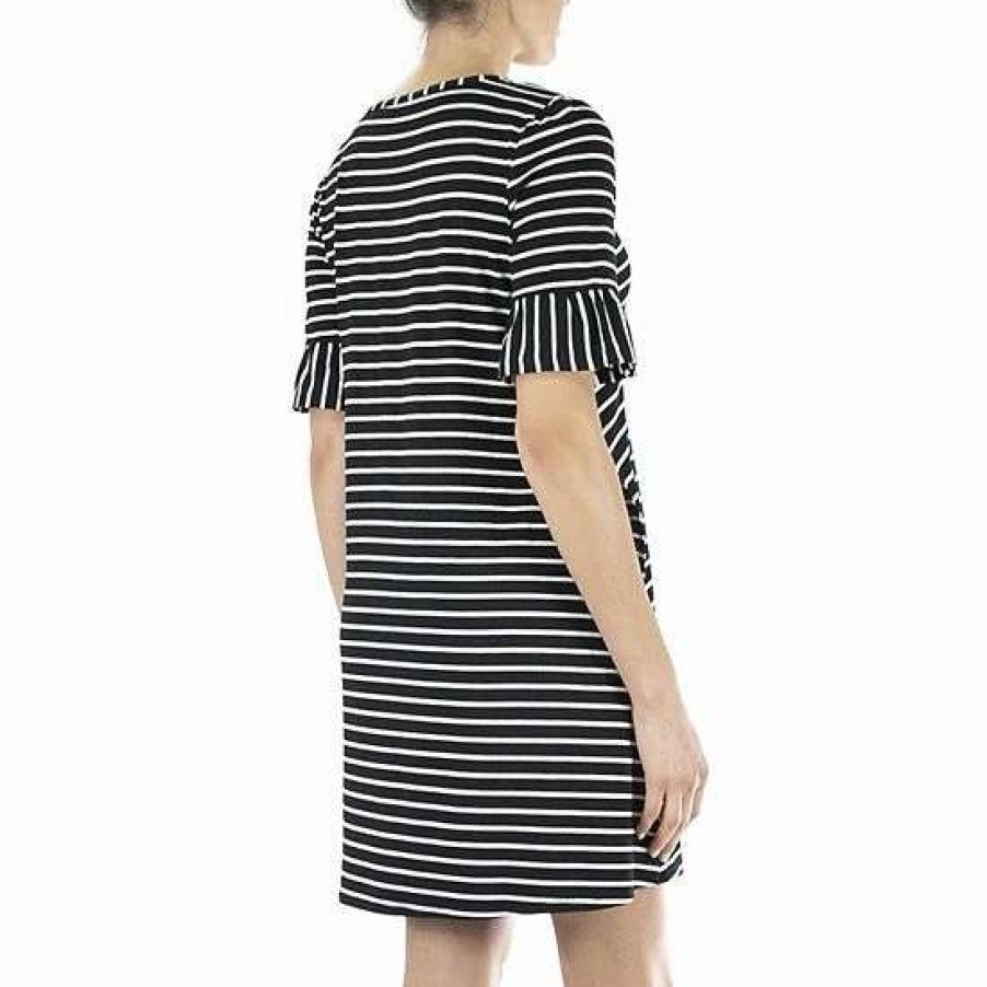 Womens * | Women'S Nina Leonard Ruffle-Sleeve Striped Swing Dress