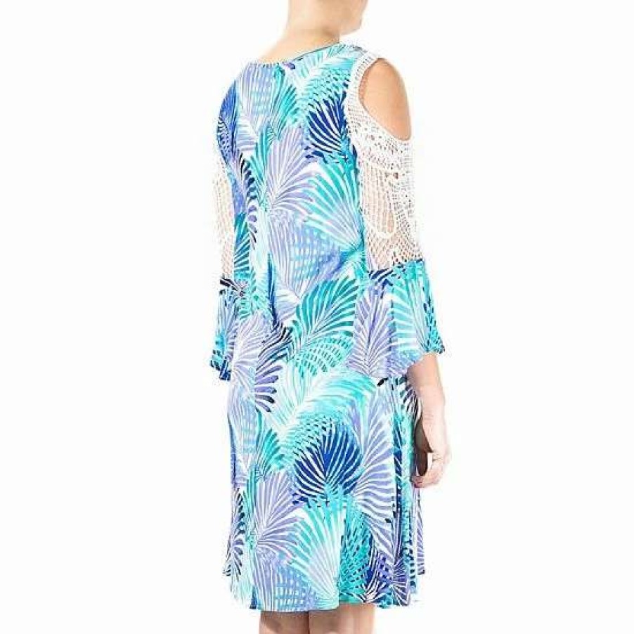 Womens * | Women'S Nina Leonard Print Cold-Shoulder Crochet Swing Dress