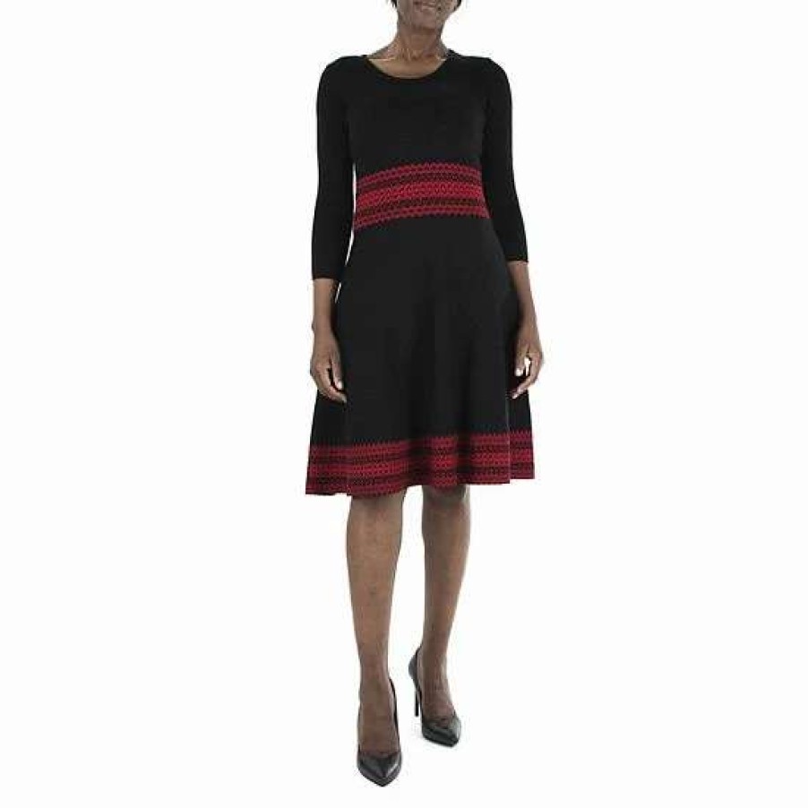 Womens * | Women'S Nina Leonard Jacquard Fit & Flare Sweater Dress