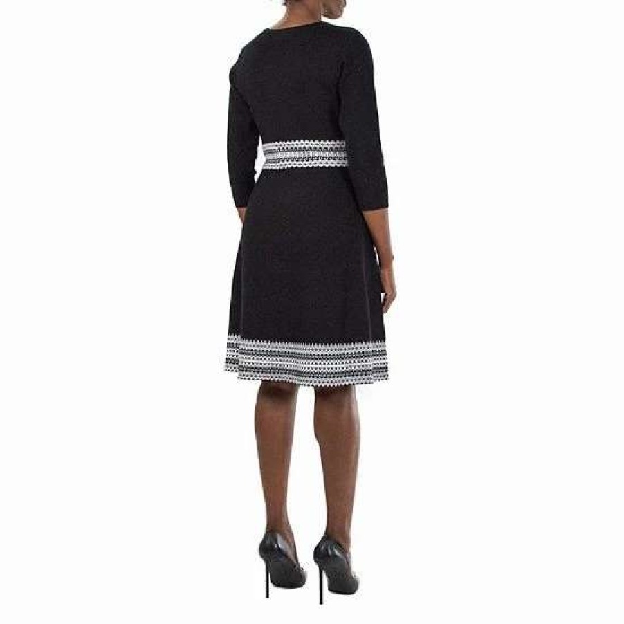 Womens * | Women'S Nina Leonard Jacquard Fit & Flare Sweater Dress