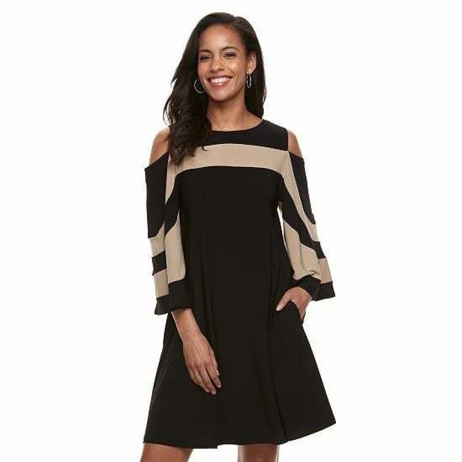 Womens * | Women'S Nina Leonard Draped Sleeve Cold-Shoulder Dress