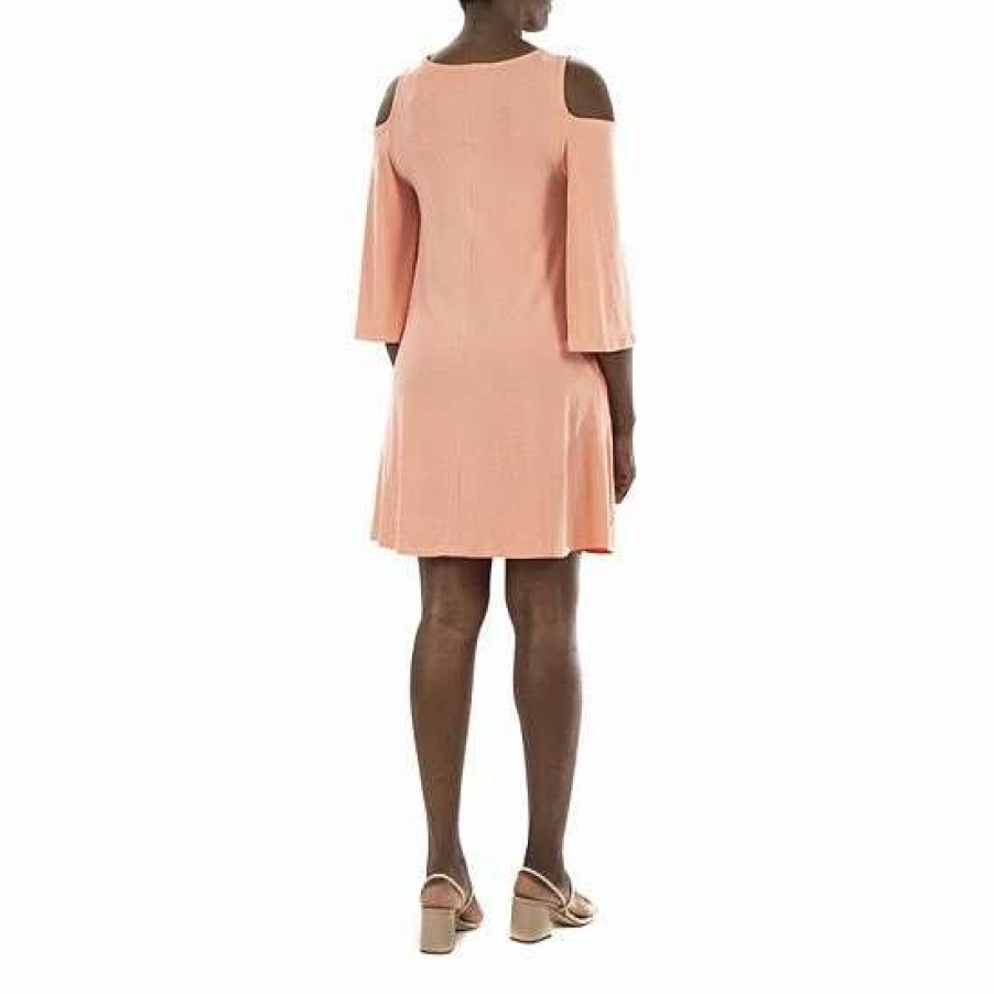 Womens * | Women'S Nina Leonard Draped Sleeve Cold-Shoulder Dress