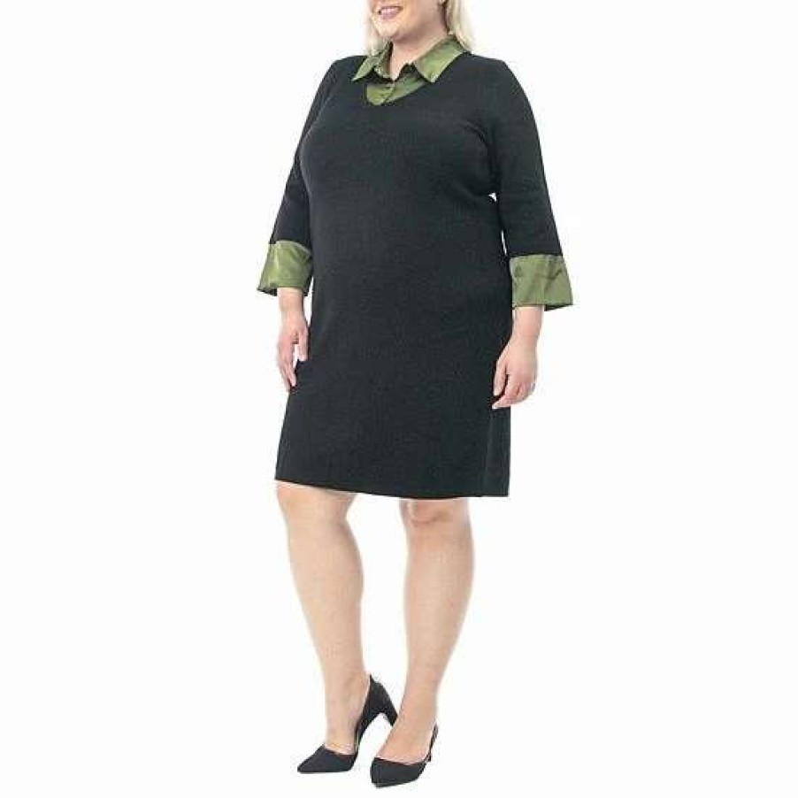 Womens * | Plus Size Nina Leonard Collar Sweater Dress