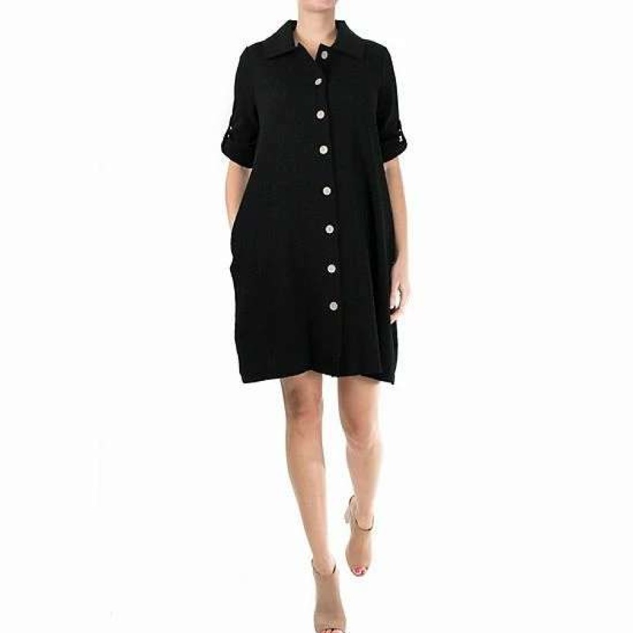 Womens * | Women'S Nina Leonard Button-Front Shirt Dress