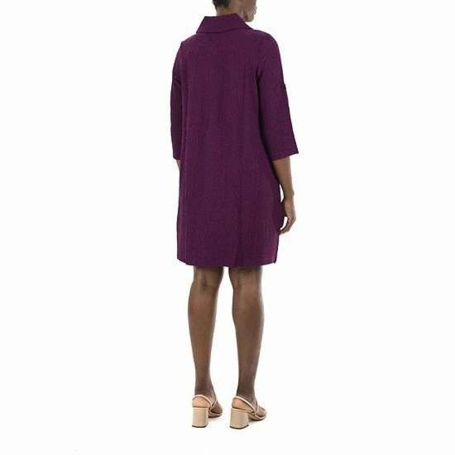 Womens * | Women'S Nina Leonard Button-Front Shirt Dress