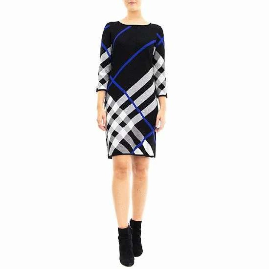 Womens * | Women'S Nina Leonard Oversize Plaid Sweater Dress