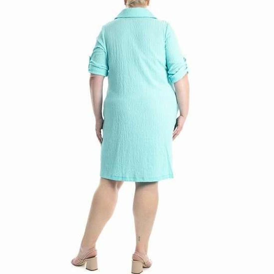 Womens * | Plus Size Nina Leonard Collared Button-Down Dress