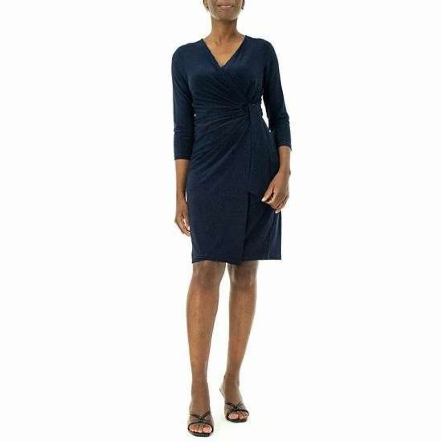 Womens * | Women'S Nina Leonard Faux-Wrap Dress