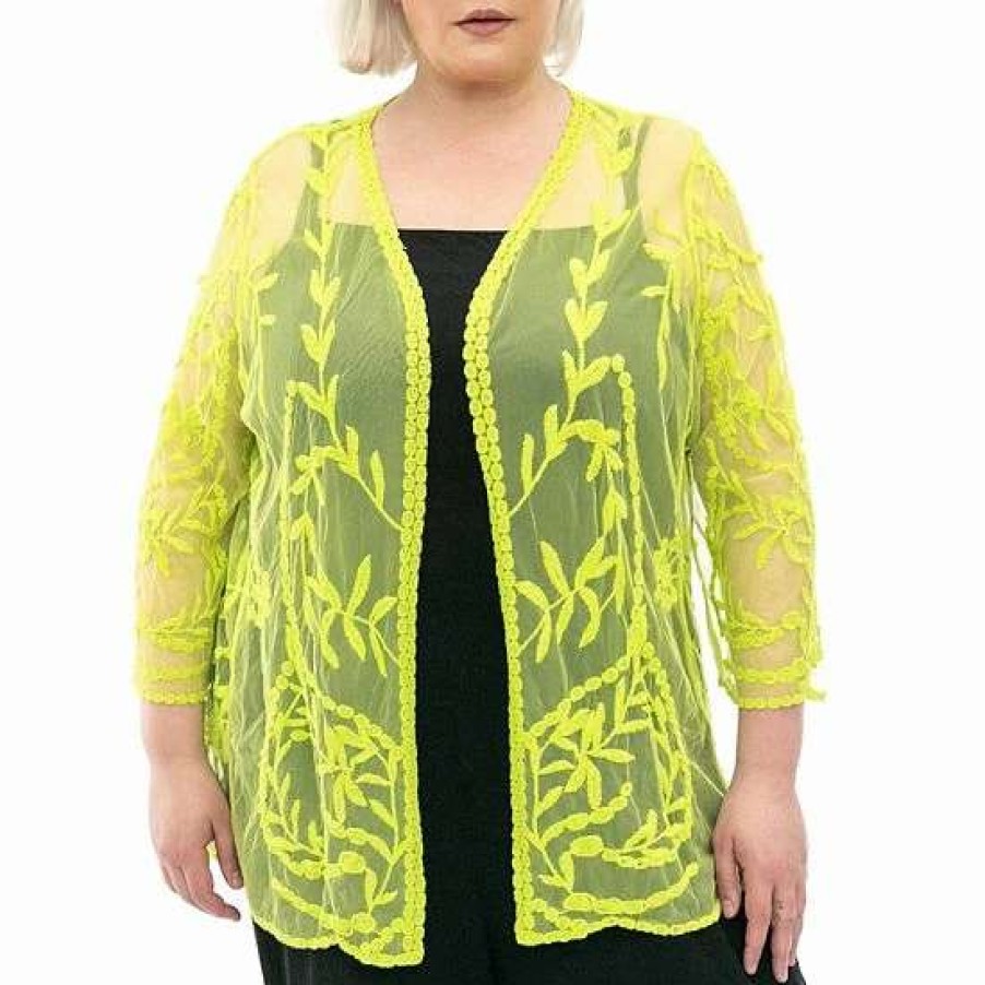 Womens * | Plus Size Nina Leonard Embroidered Mesh Floral Bolero